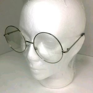 Big Round Silver Clear Lens Glasses